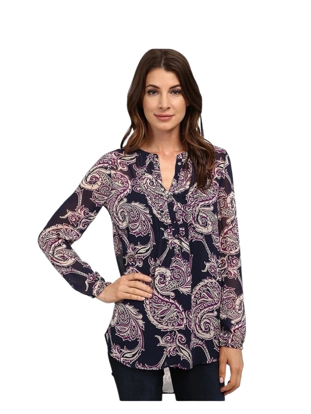 Lucky Brand Women’s Paisley Print Flowy Top Purple Asymmetrical Size M